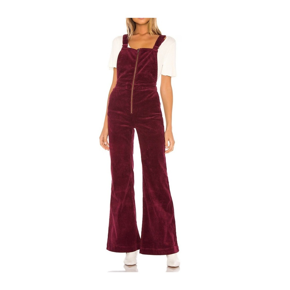 Rolla's Eastcoast Corduroy Flare Overalls in Bordeaux Corduroy Size 28 70s Boho